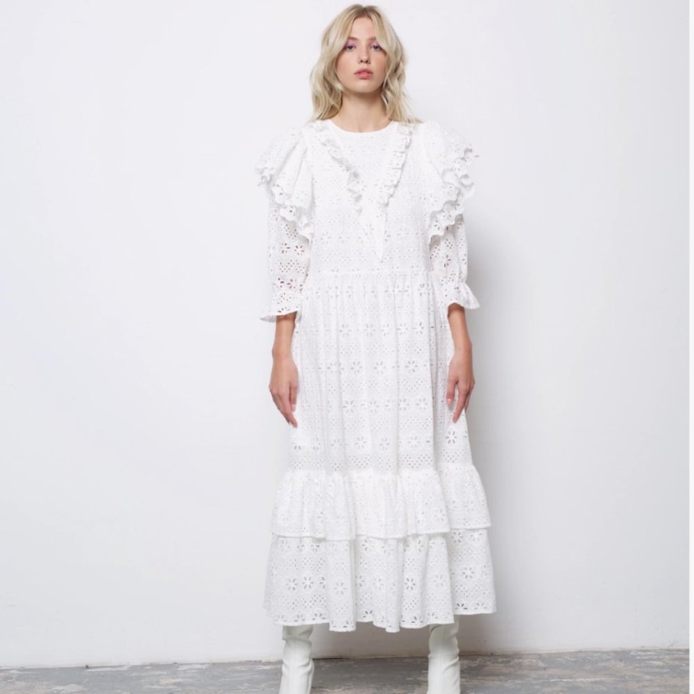 White Asymmetrical Hem Midi Tea Dress